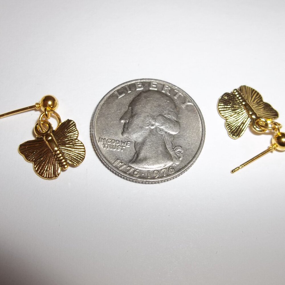 Gold Butterfly Earrings Post Stud Jewelry Minimalist Style Gift Idea Girl C926 - Picture 3 of 4
